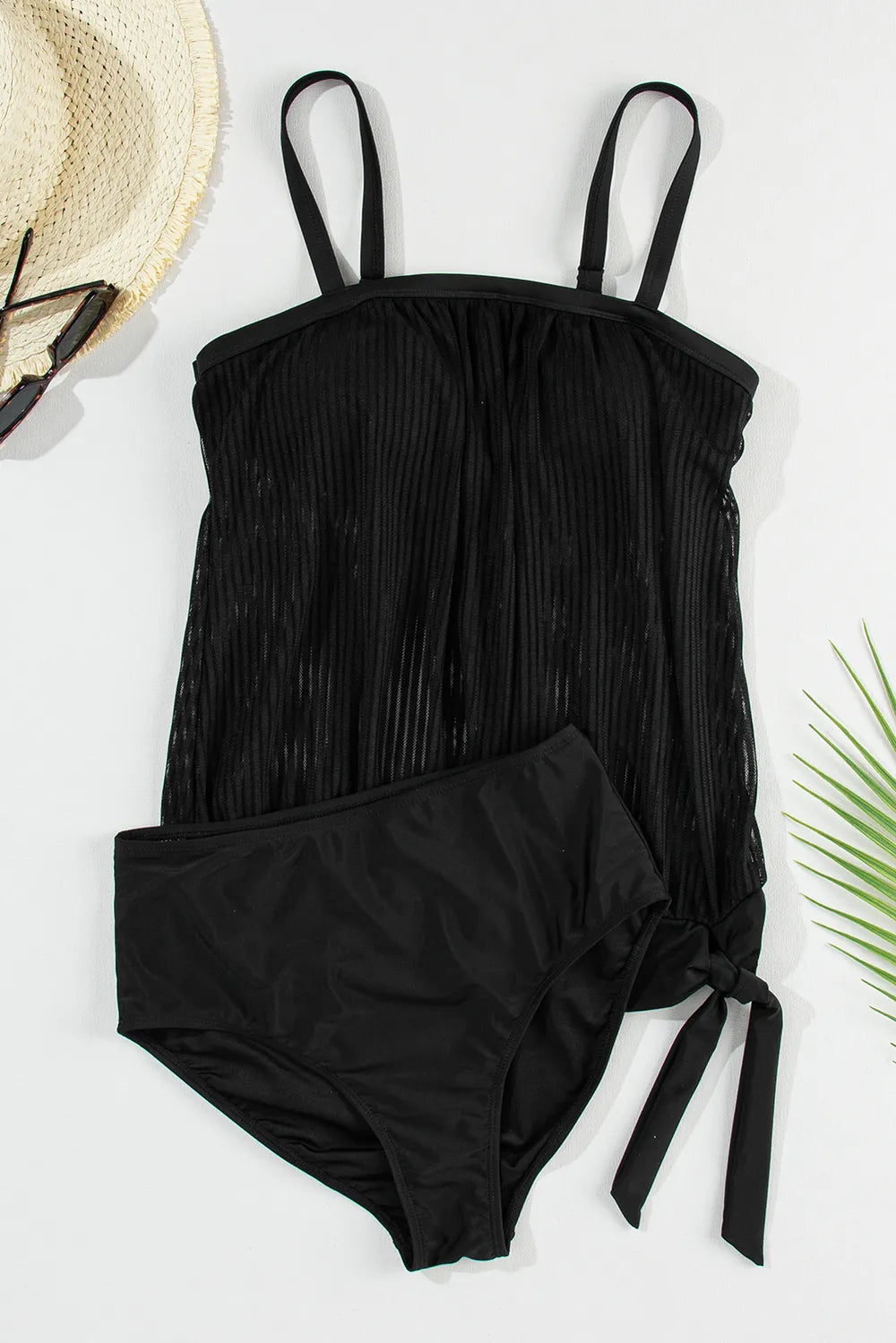 Square Neck Spaghetti Strap Tankini Set -