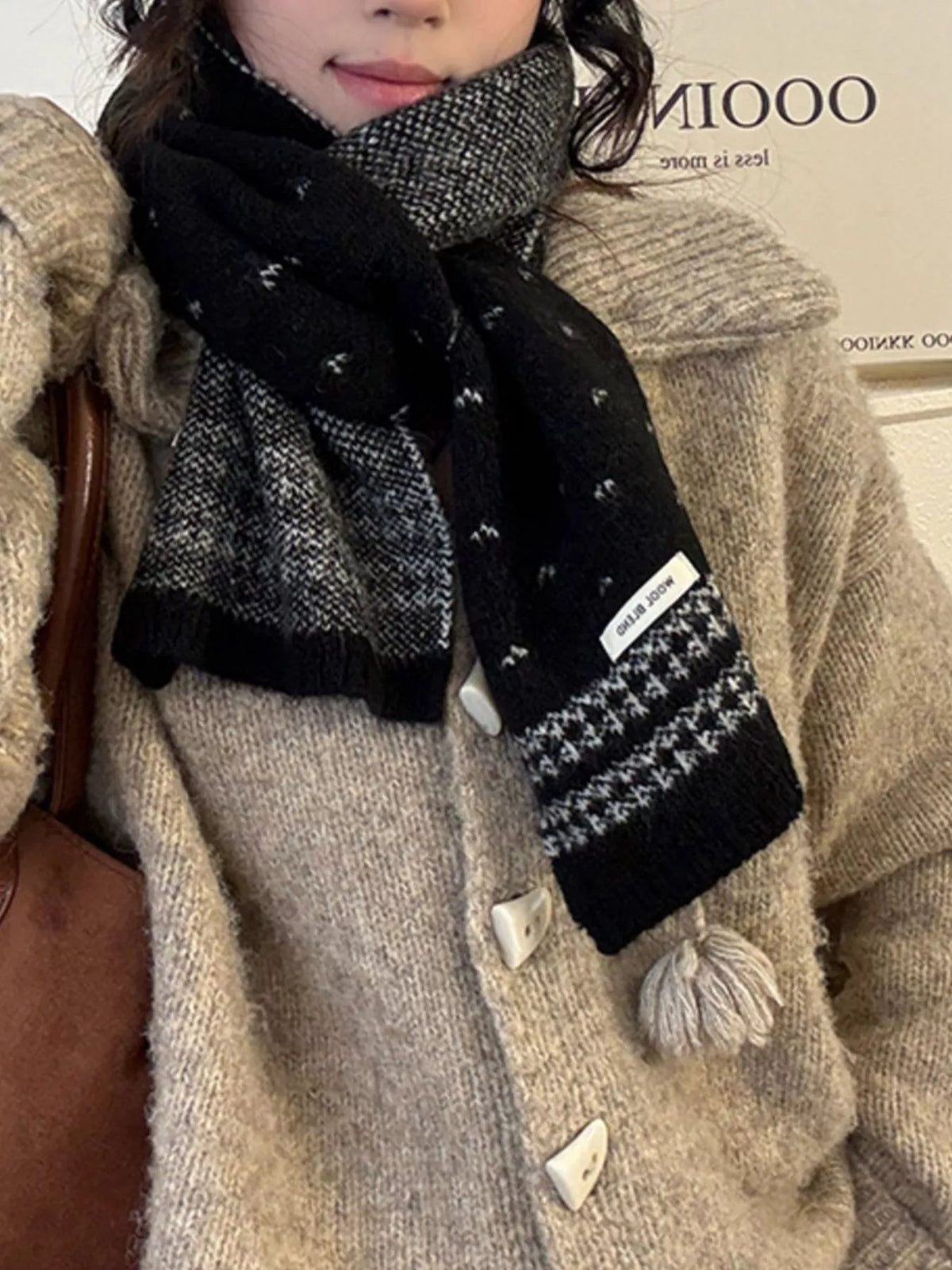 Winter Warm Knitted Scarf - Black One Size
