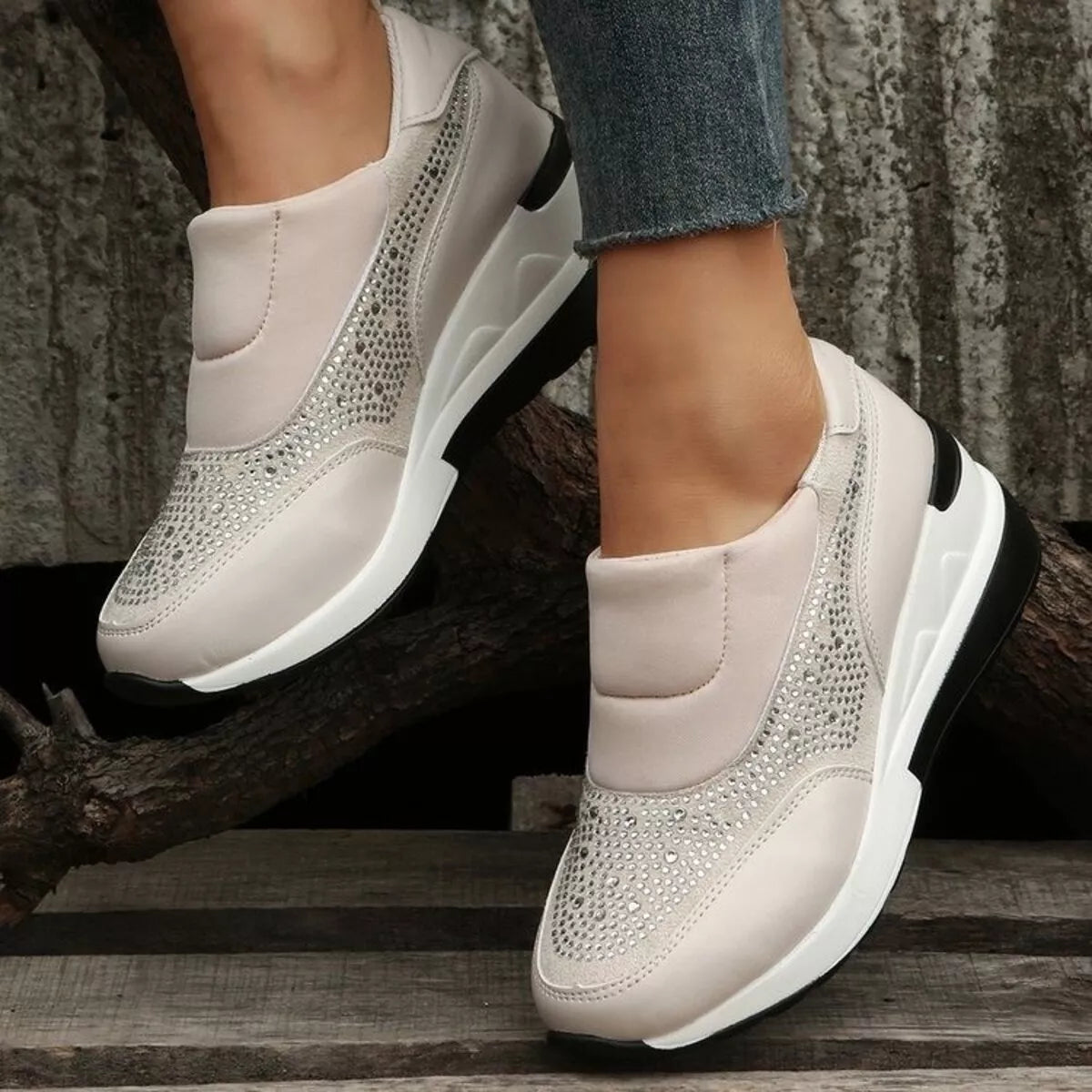 Rhinestone Embellished Wedge Sneakers -