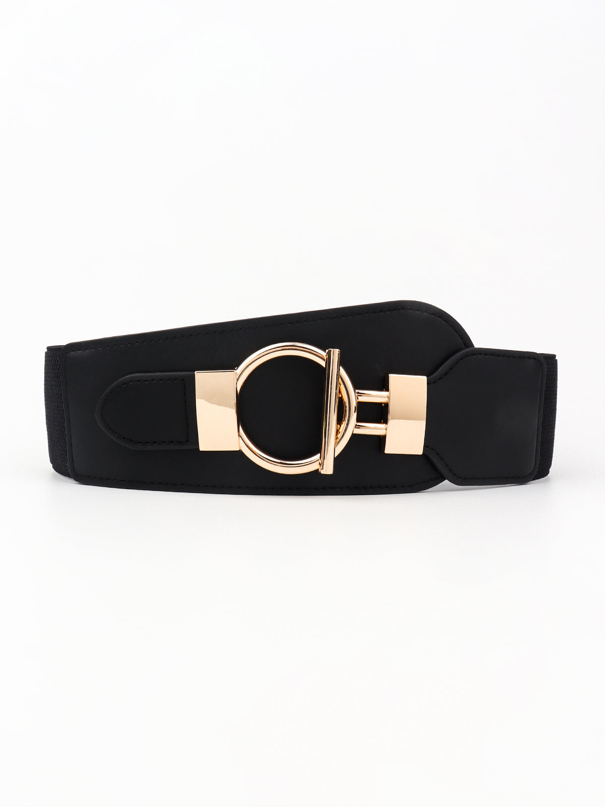 PU Elastic Wide Belt with Alloy Buckle - Black One Size