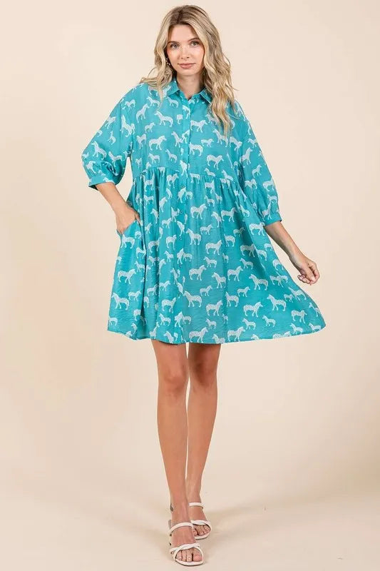 Zebra Print Button Down Shirt Mini Dress -