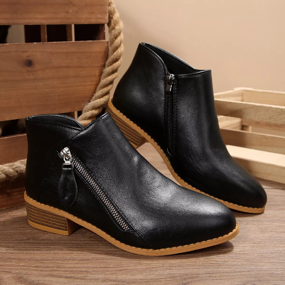 Block Heels Ankle Boots -