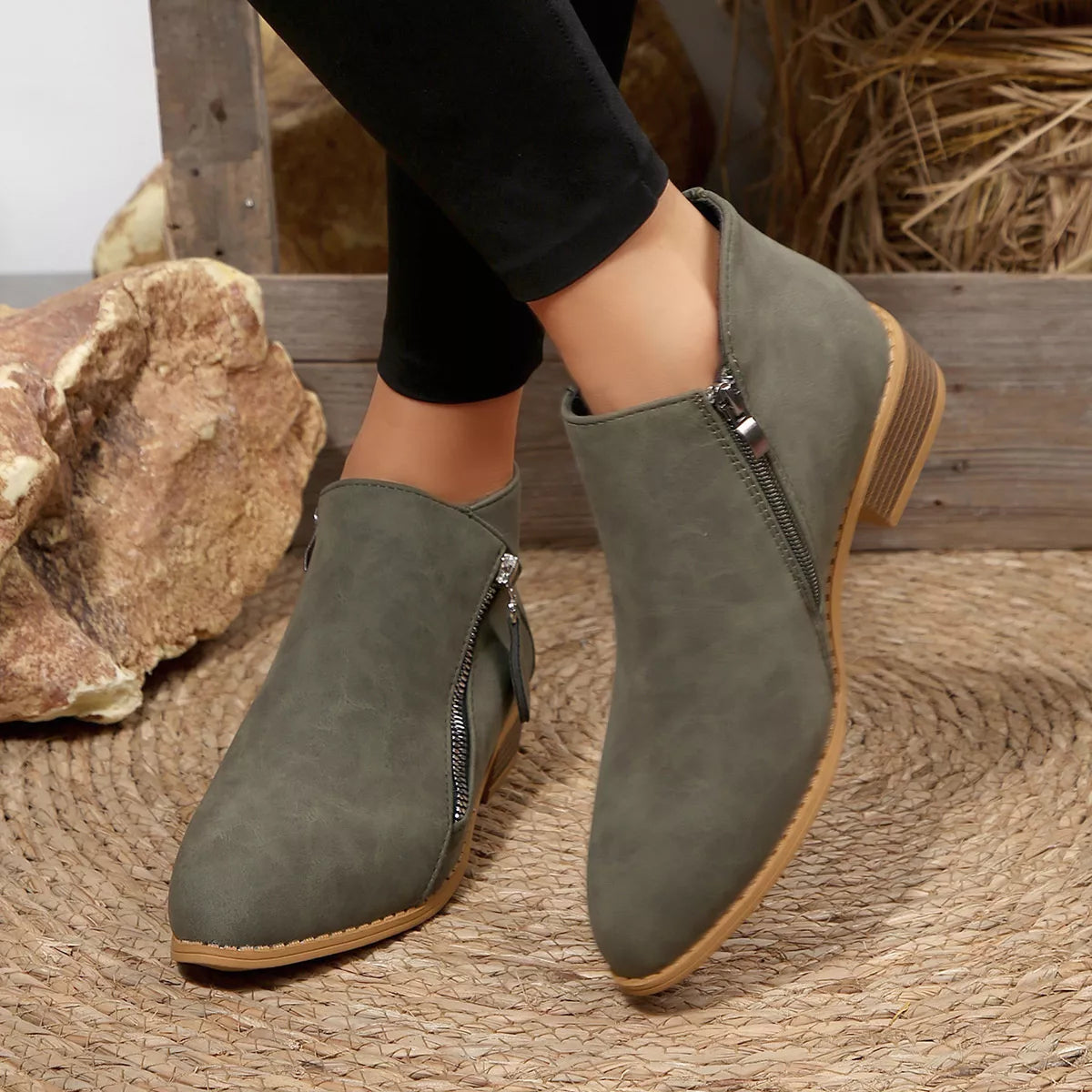 Block Heels Ankle Boots -