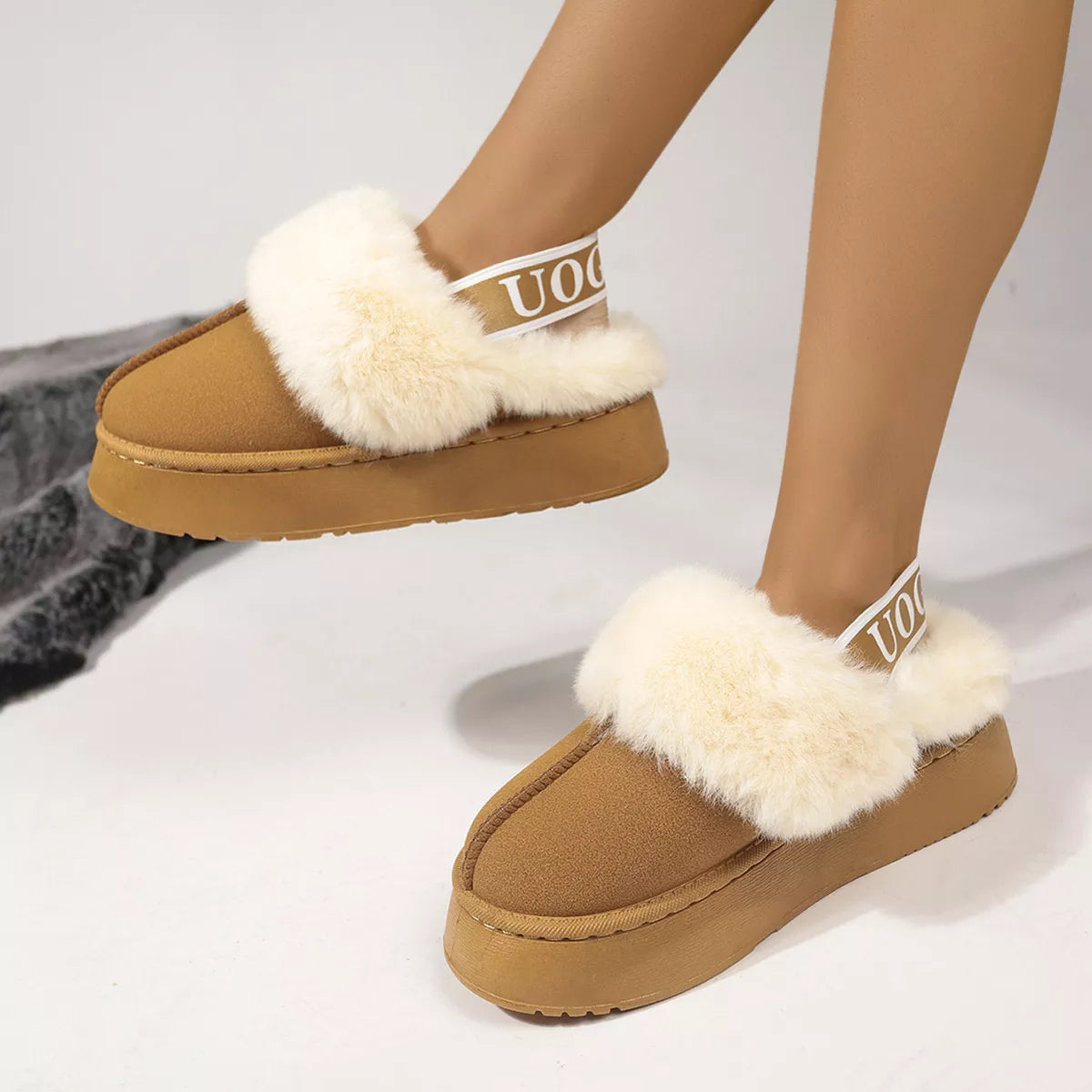 Round Toe Platform Ankle Slippers - Caramel