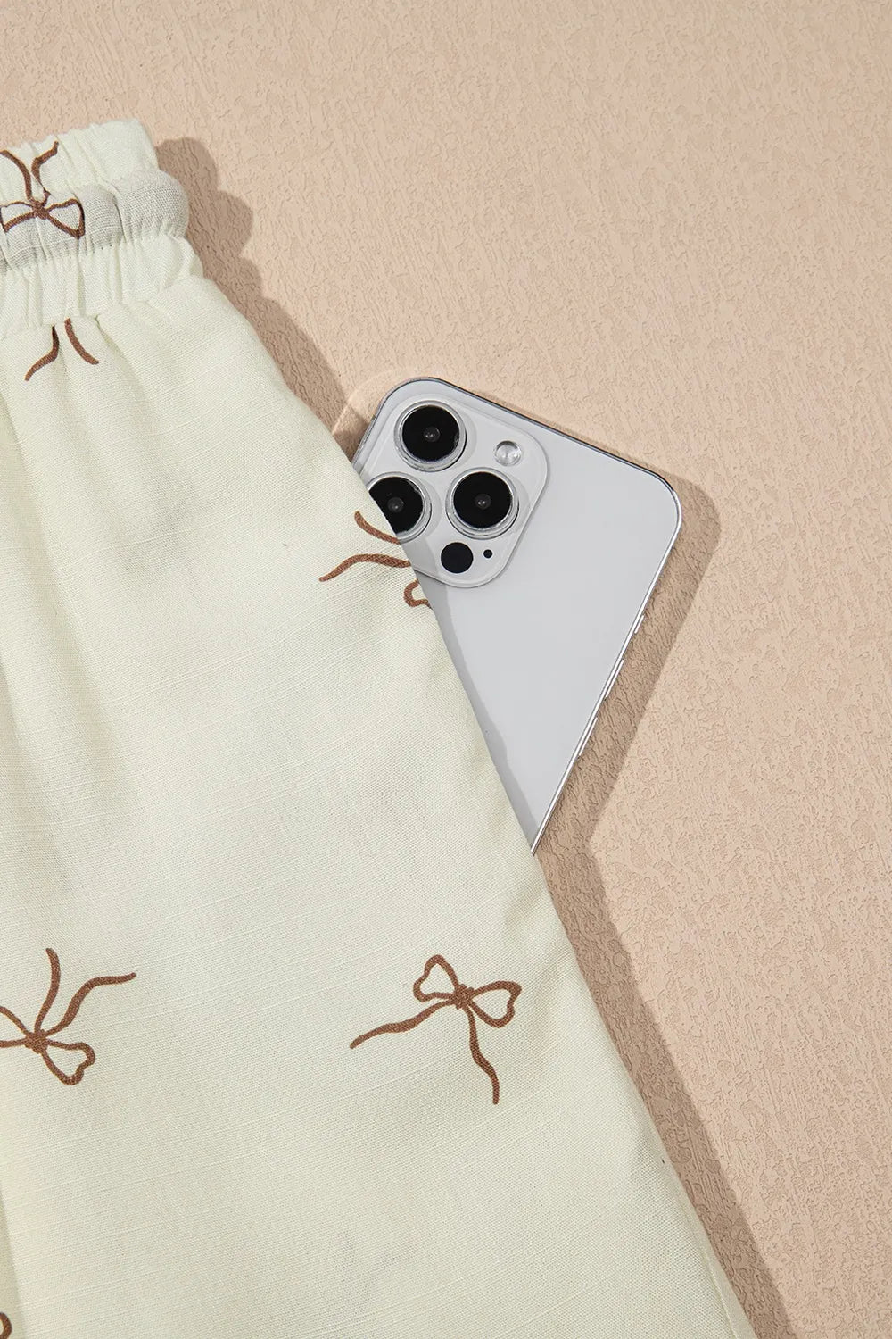 Bow Print Lace Drawstring Casual Shorts -
