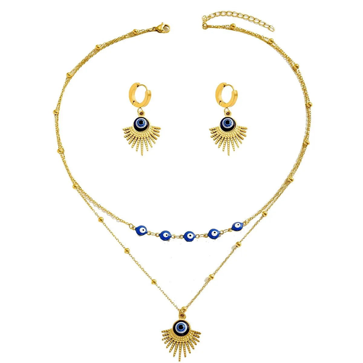 Stainless Steel Resin Necklace and Earrings Jewelry Set -