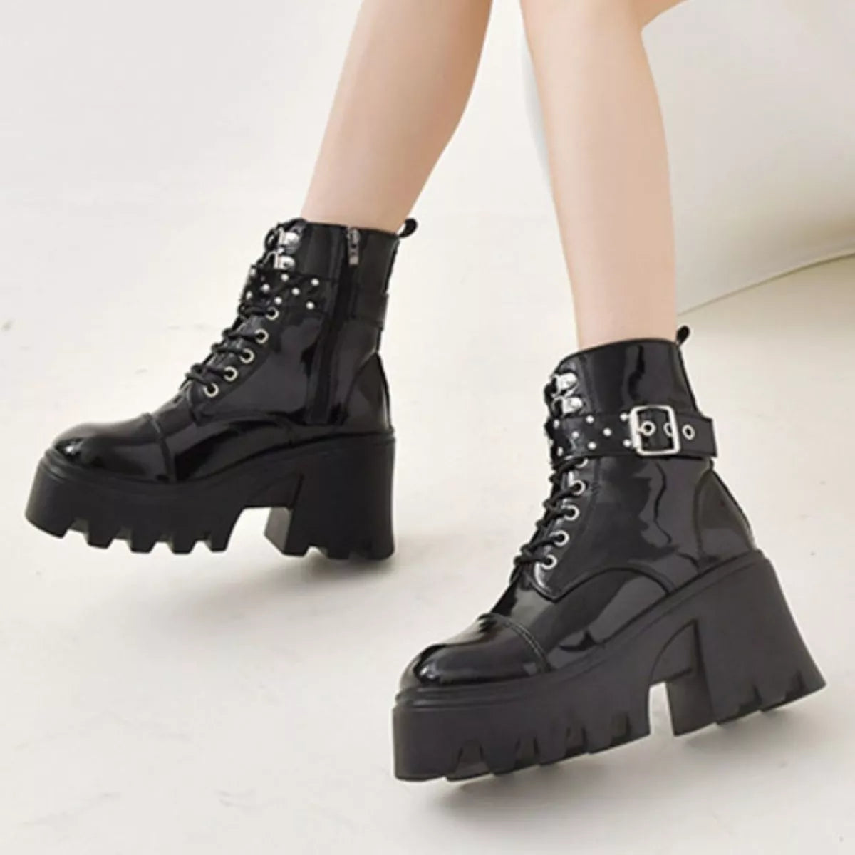 Studded Detail Platform Ankle Boots -