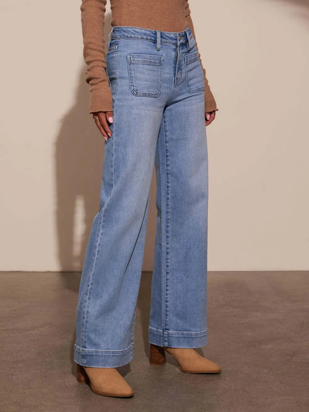 High Rise Patch Wide Leg Jeans -