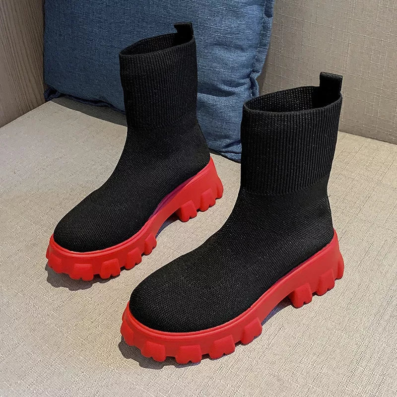Round Toe Block Heels Boots -