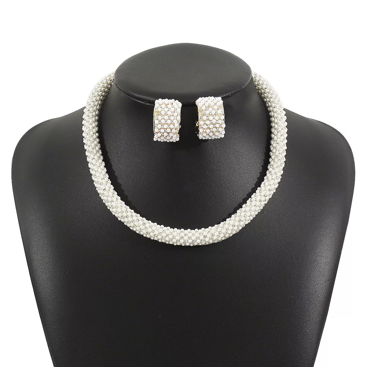 Pearl Embellished Earrings and Necklace Jewelry Set -