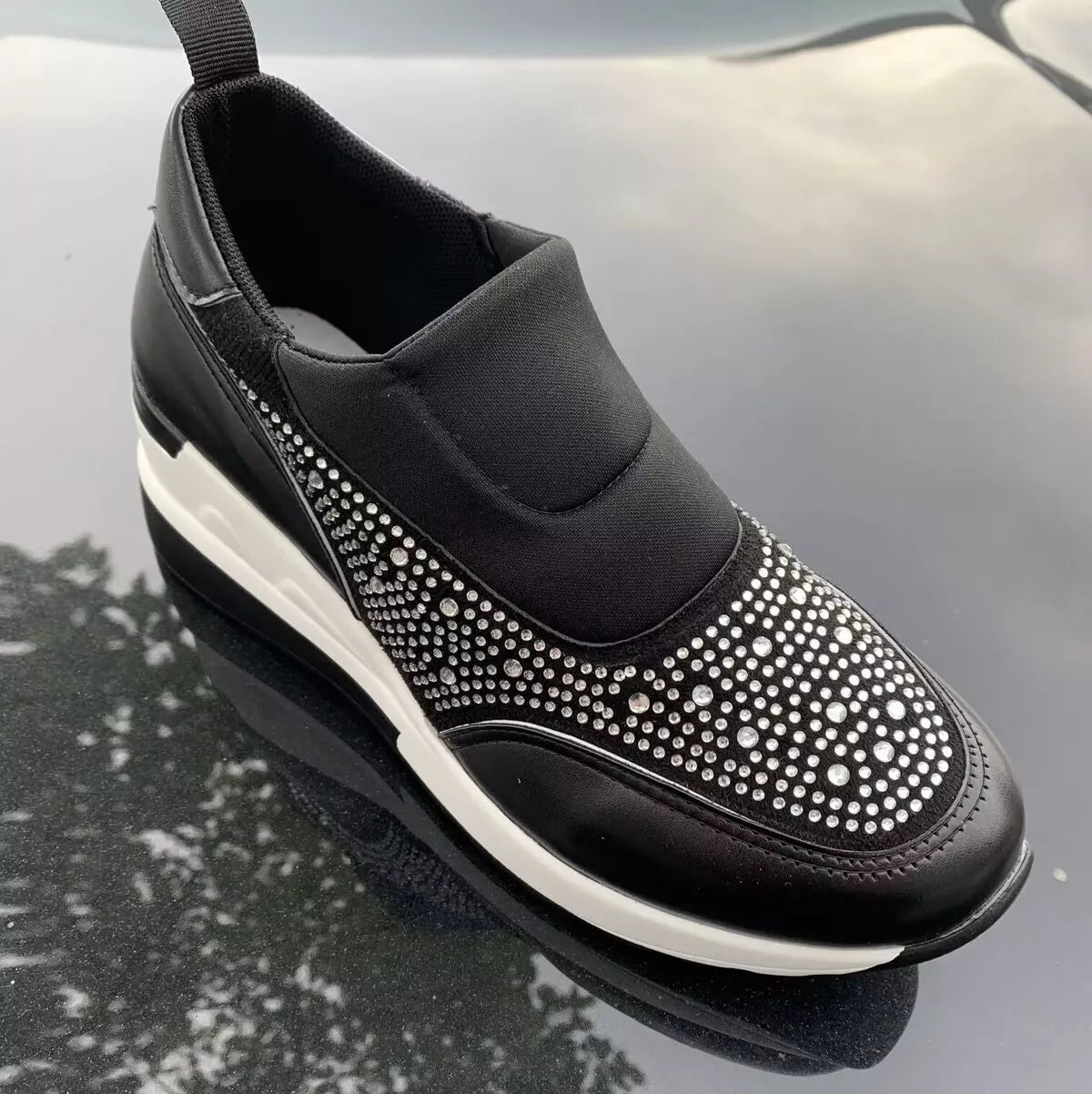 Rhinestone Embellished Wedge Sneakers -