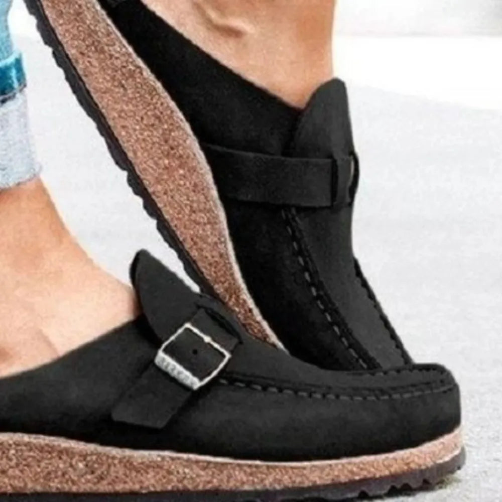 Round Toe Low Heel Buckle Loafers -