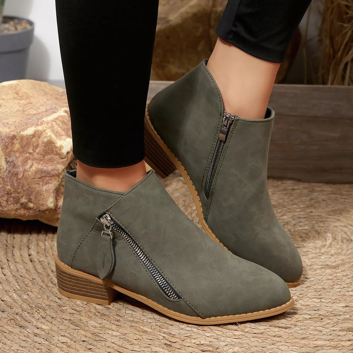 Block Heels Ankle Boots -