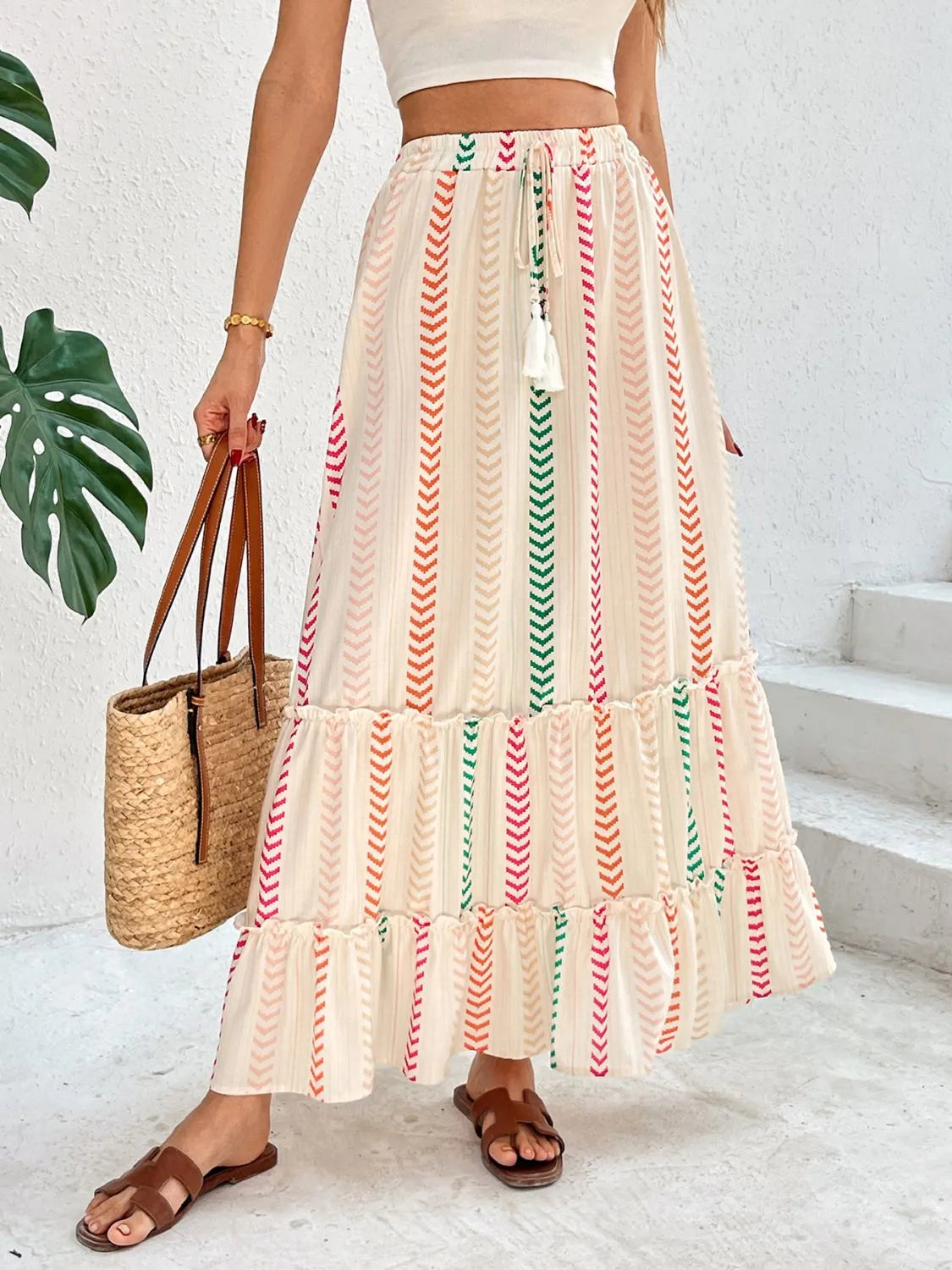 Frill Printed Maxi Skirt -