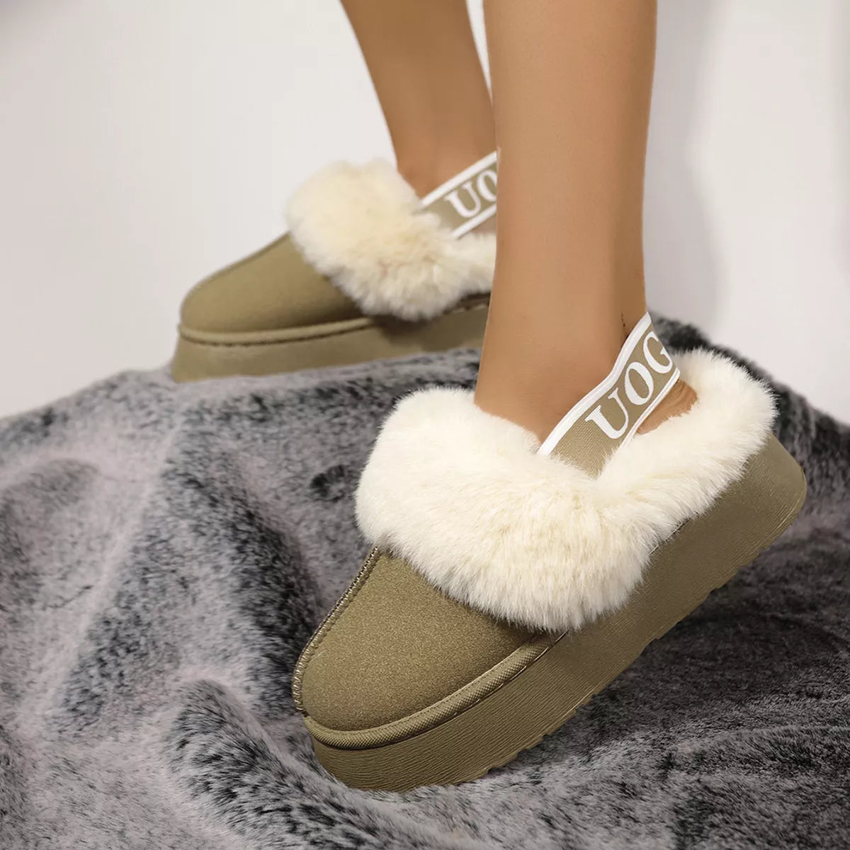 Round Toe Platform Ankle Slippers - Sage