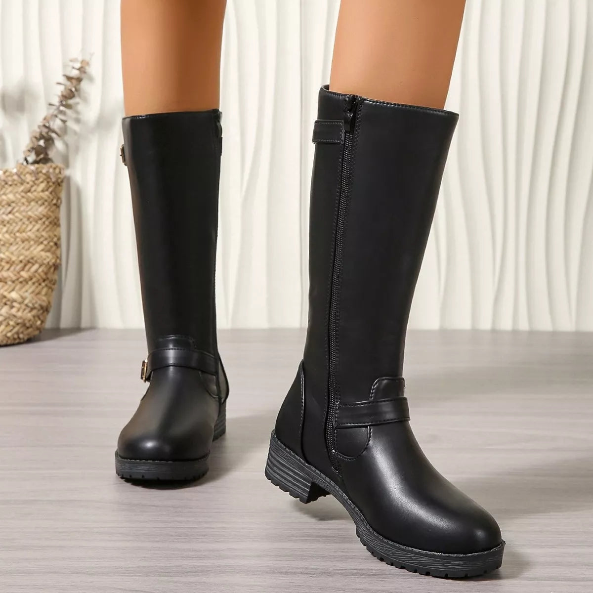 Round Toe Block Heels Boots -