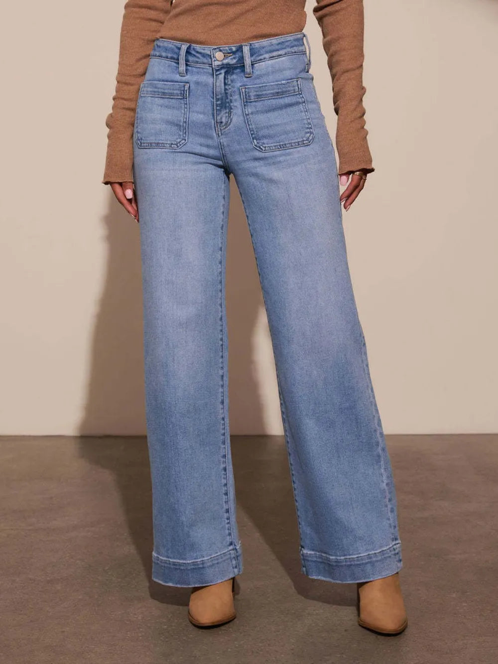 High Rise Patch Wide Leg Jeans -