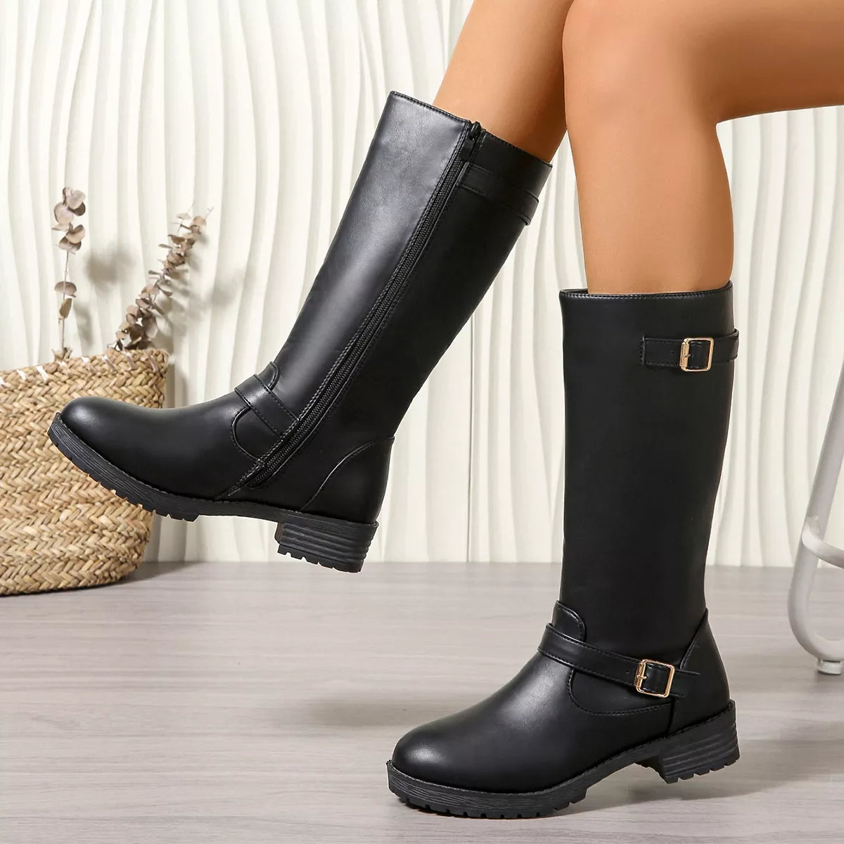 Round Toe Block Heels Boots -
