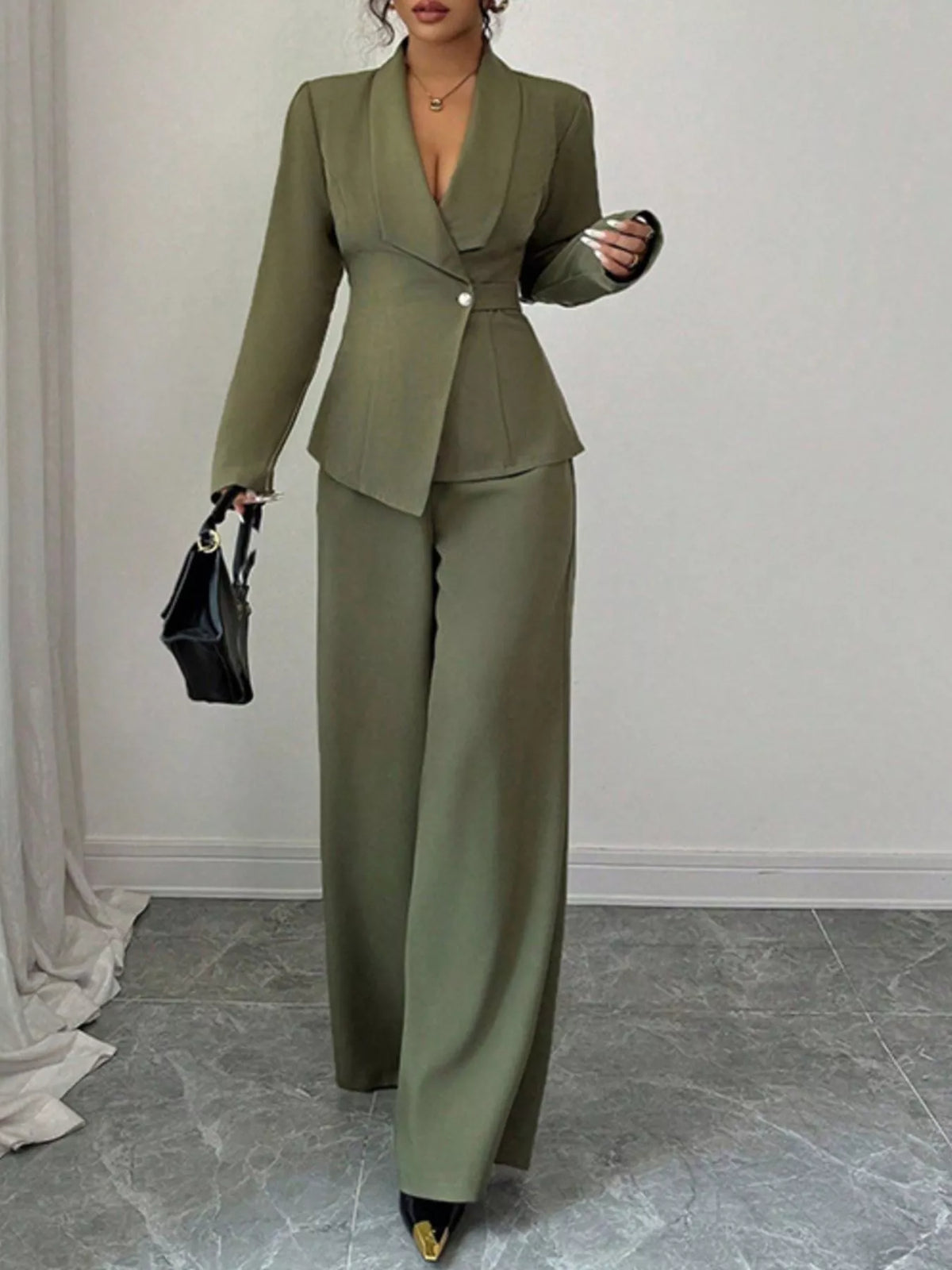One Button Blazer and Pants Set -