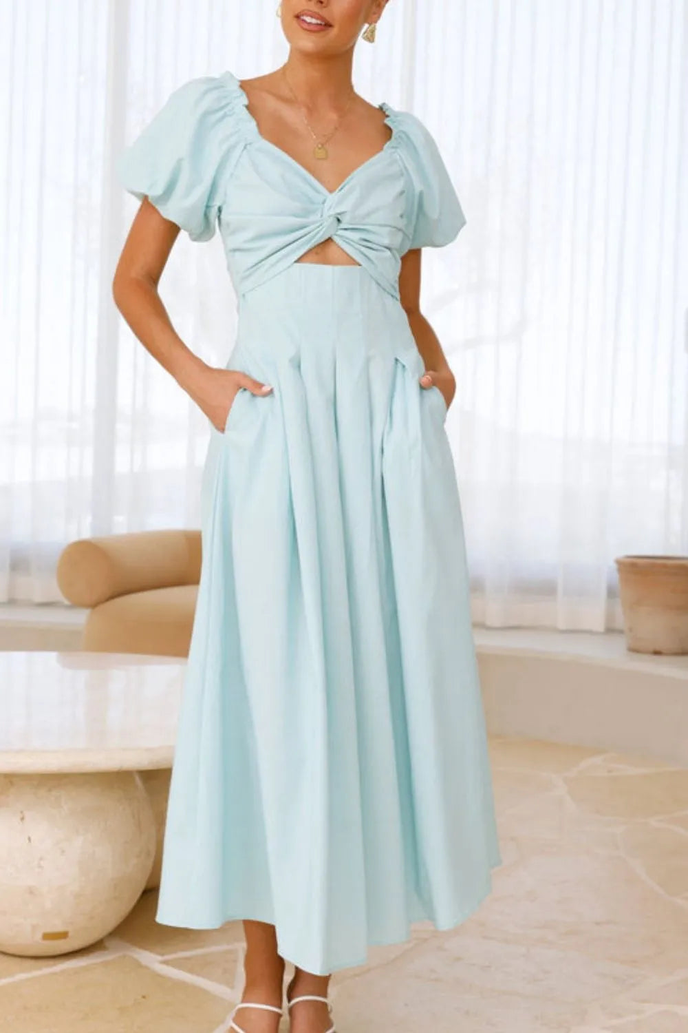 Sweetheart Neck Puff Sleeve Dress -