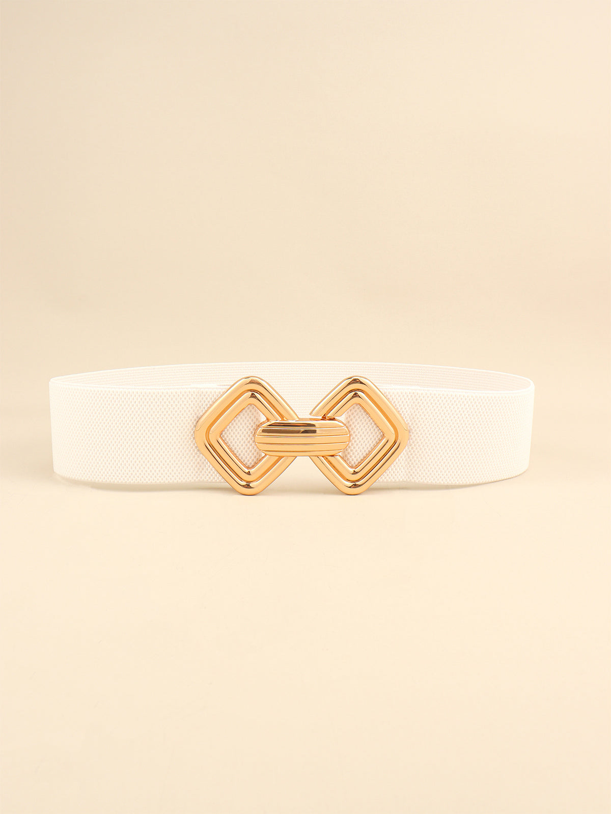 Geometric Buckle Elastic Wide Belt - White One Size
