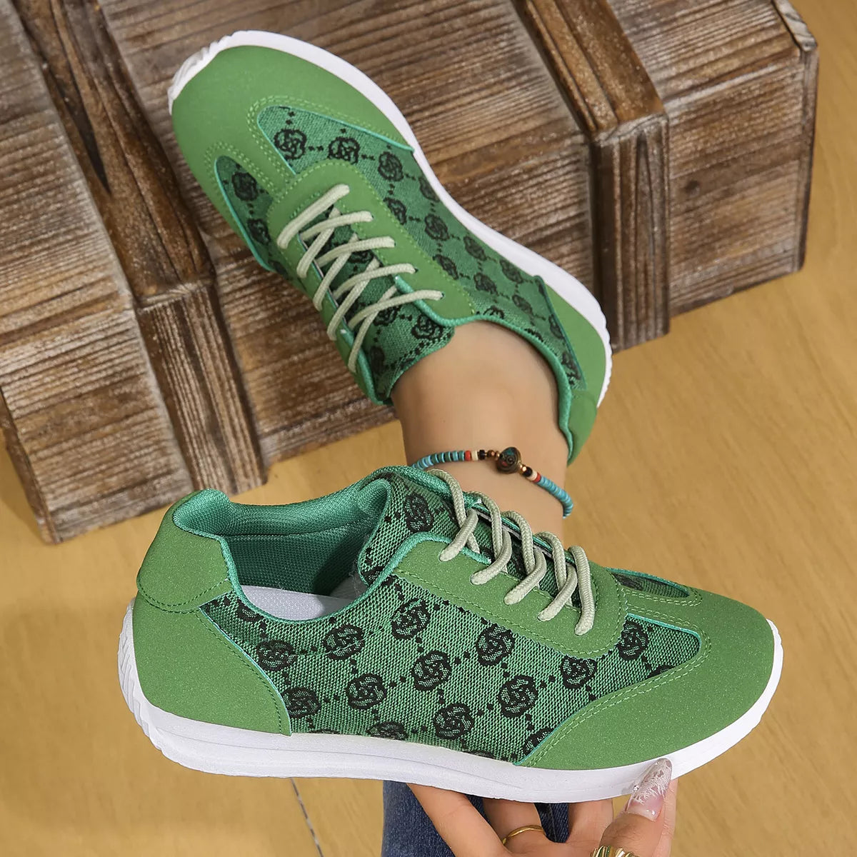 Floral Patterned Lace Up Sneakers -