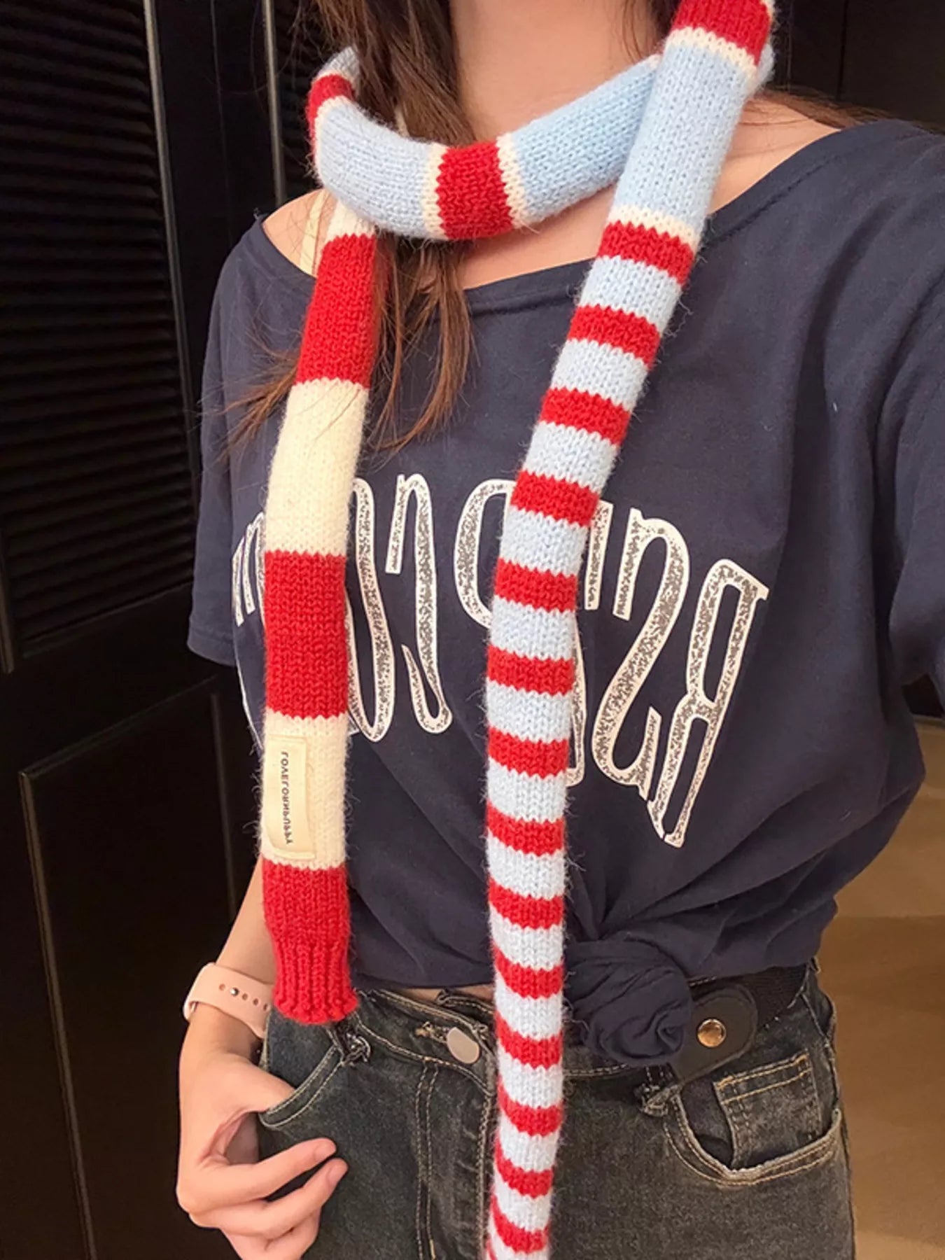 Striped Knitted Warm Scarf -