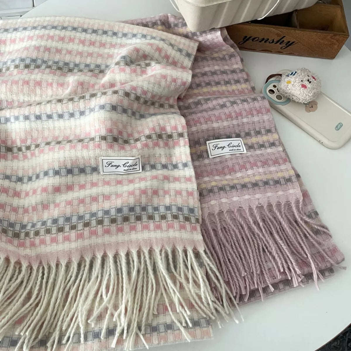 Plaid Fringe Warm Scarf -