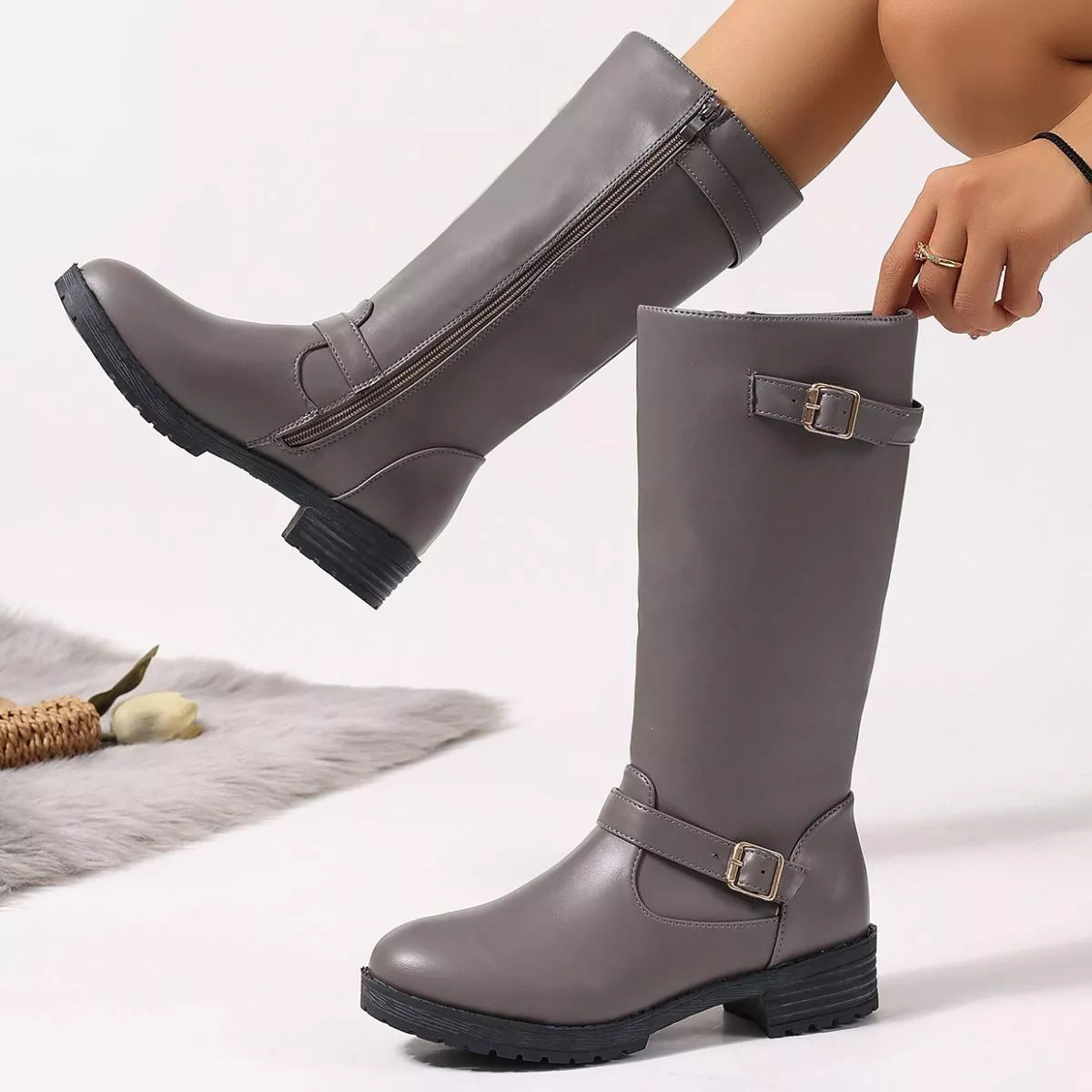 Round Toe Block Heels Boots -