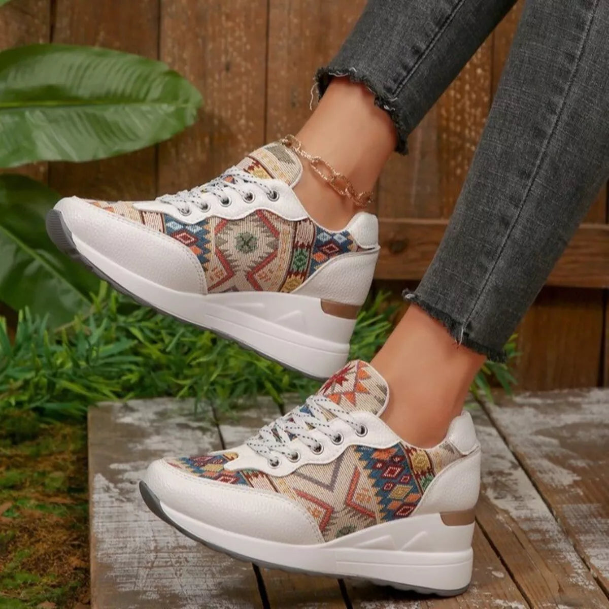 Lace Up Wedge Sneakers -
