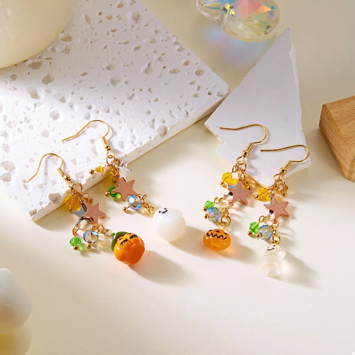 Halloween Asymmetrical Pumpkin Ghost Earrings -