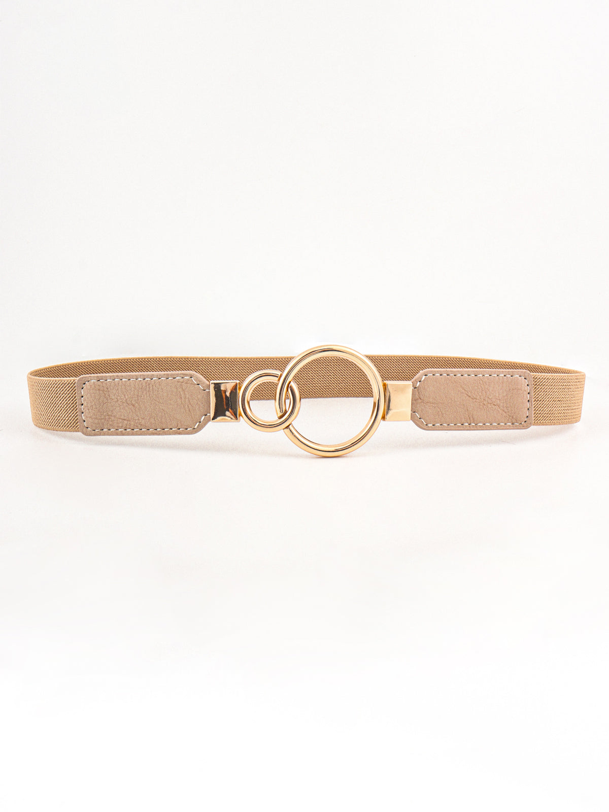 Double Ring Buckle Elastic PU Belt - Tan One Size
