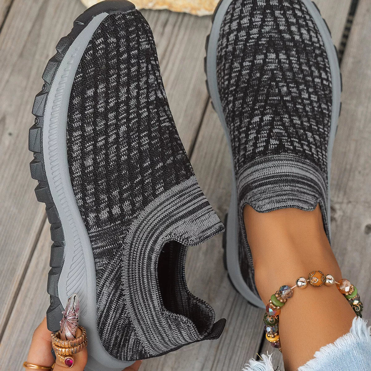 Round Toe Mesh Slip-Ons -
