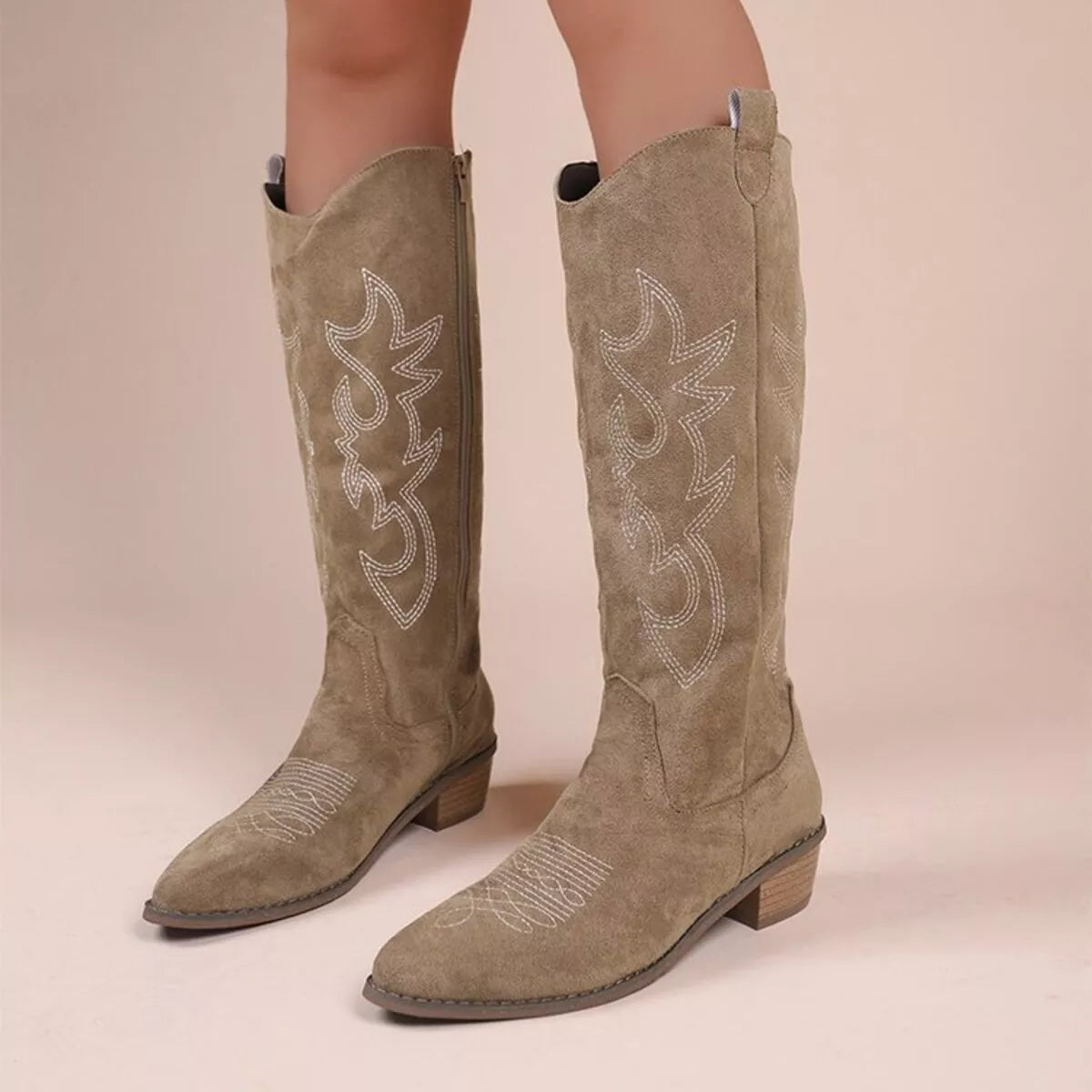 Point Toe Block Heels Boots -