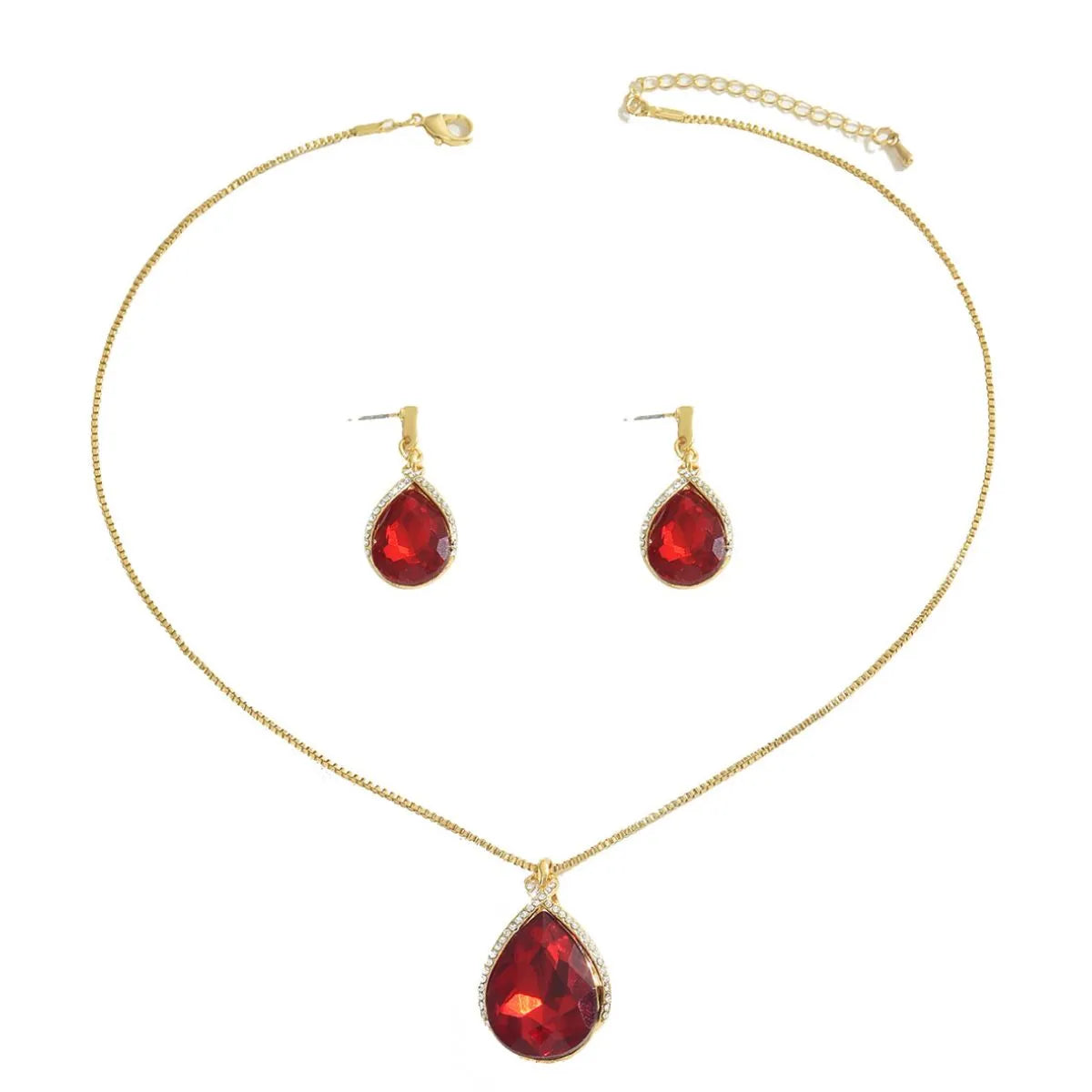 Rhinestone Teardrop Necklace and Earrings Jewelry Set -