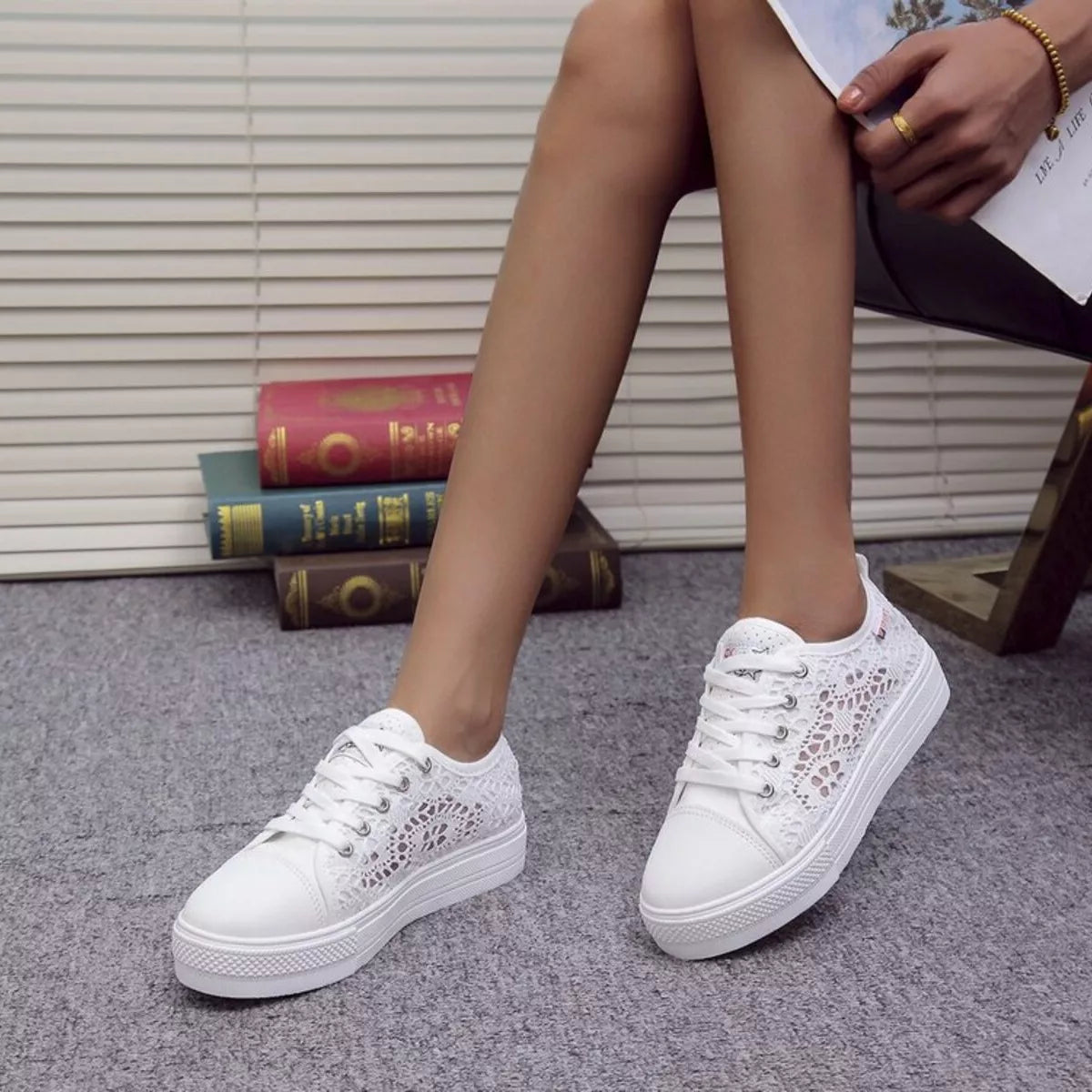 Hollow Out Platform Sneakers - White