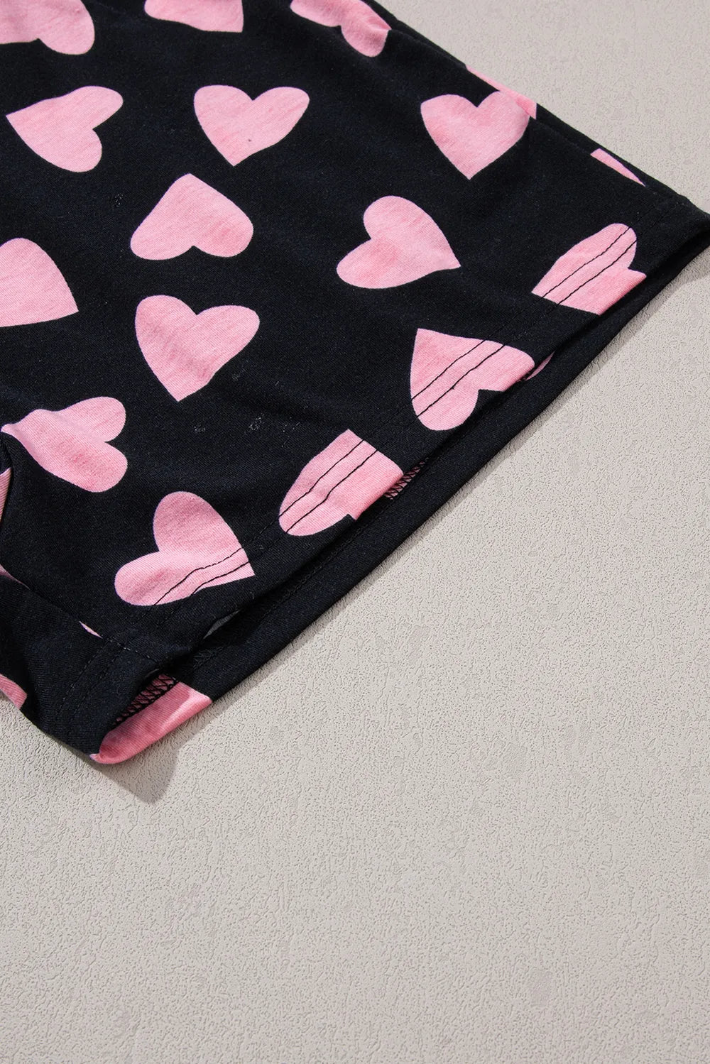Heart Print Long Sleeve Top and Shorts Lounge Set -
