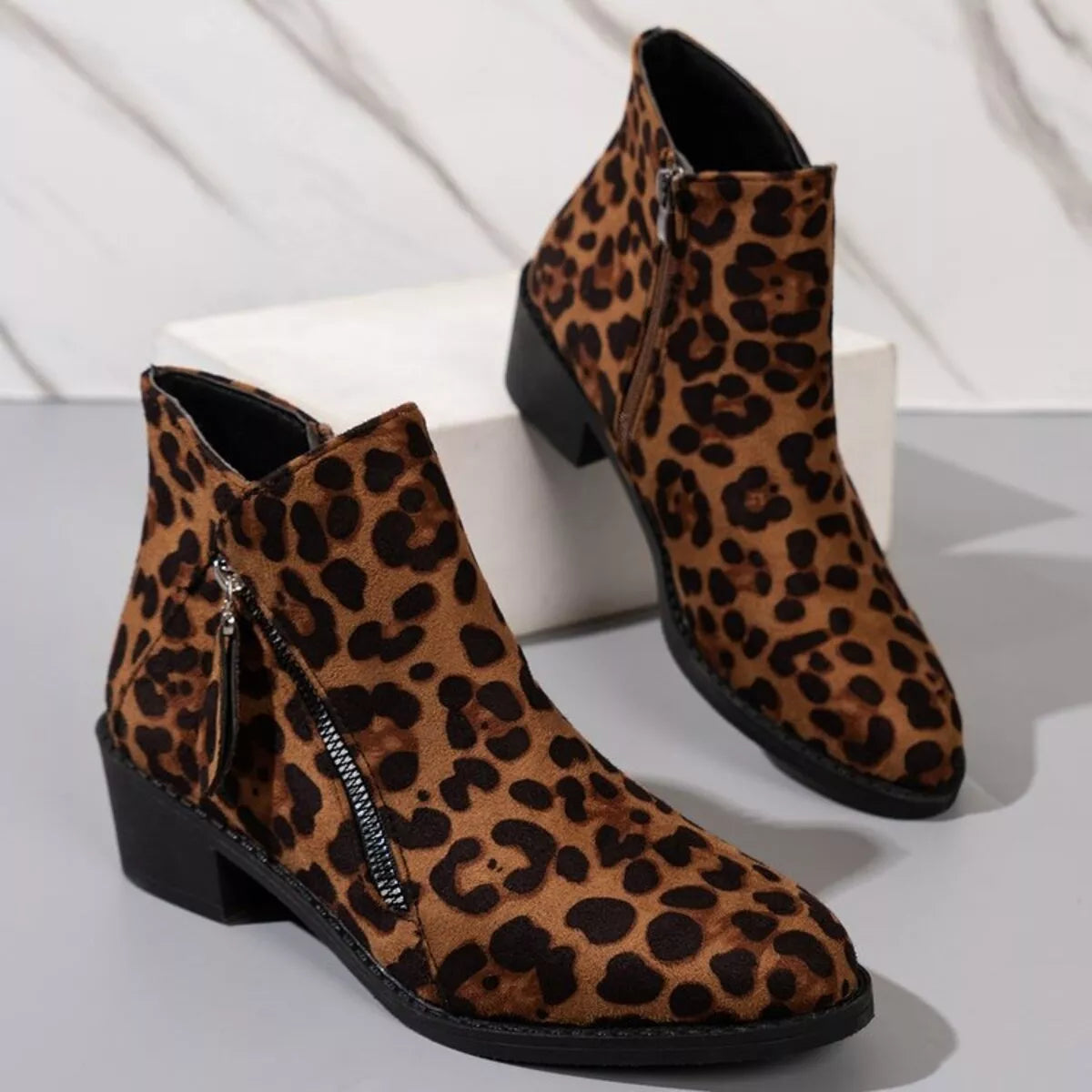 Point Toe Block Heels Boots -