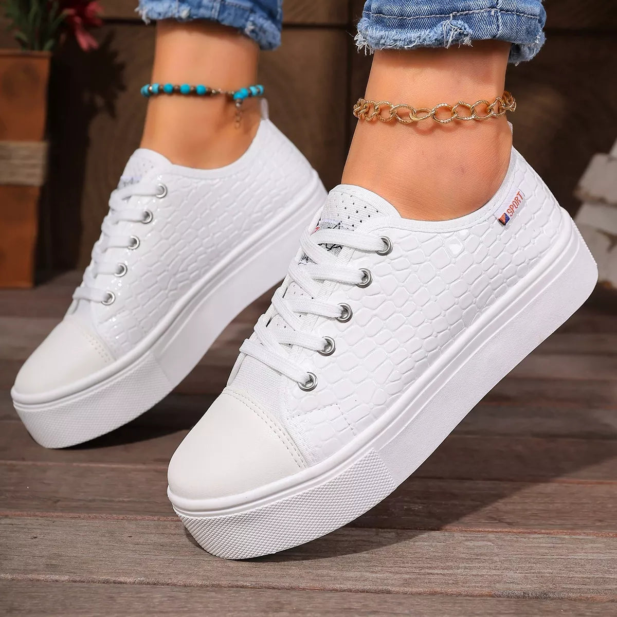 Round Toe Platform Sneakers -