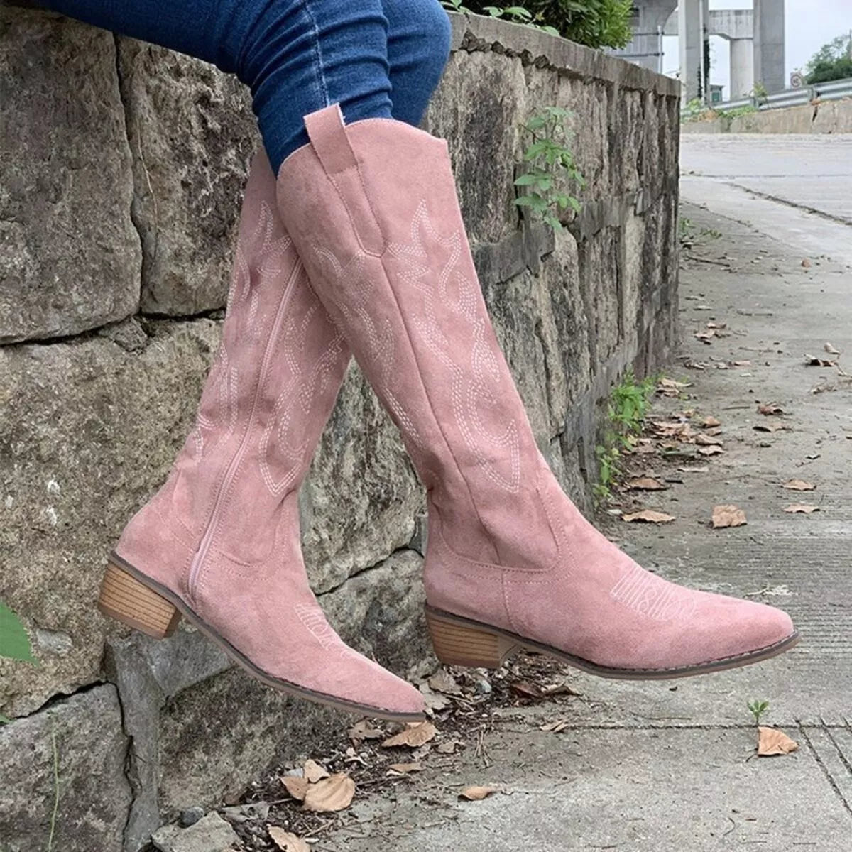 Point Toe Block Heels Boots -