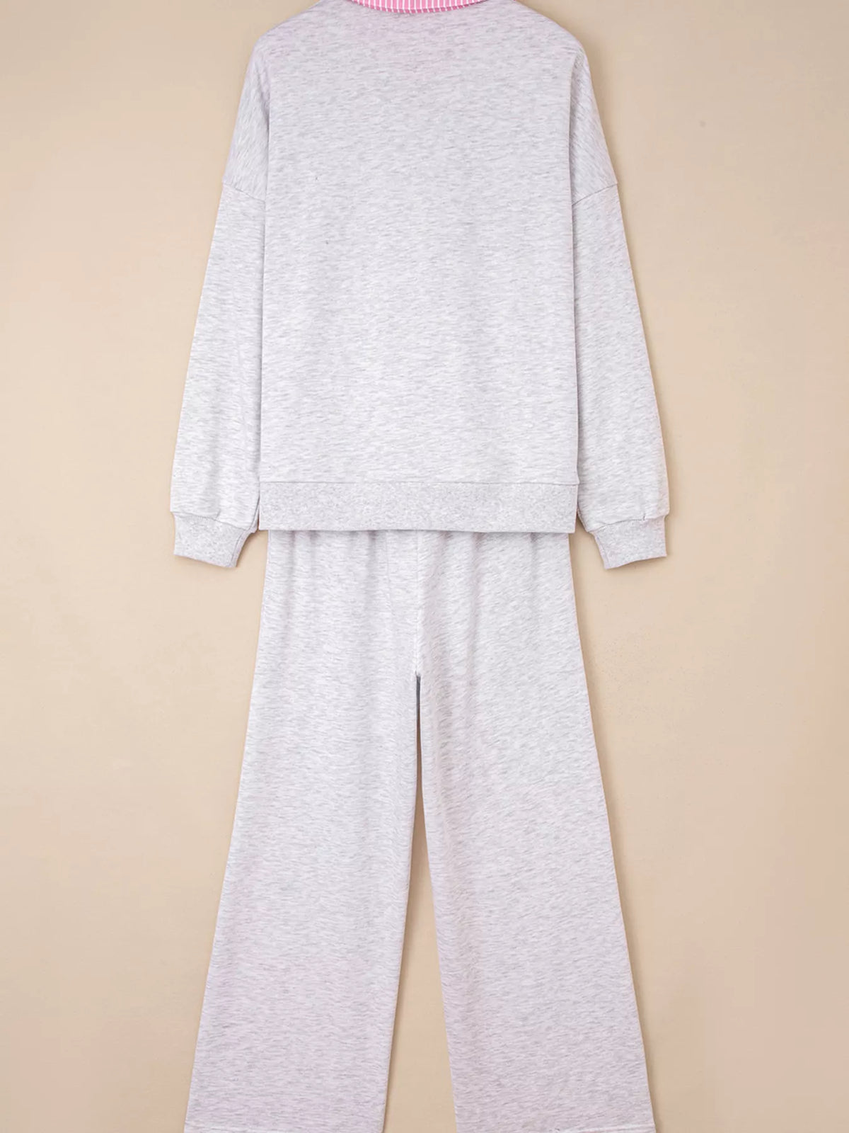 Contrasted Trim Collar Drop Shoulder Top and Pant Set -