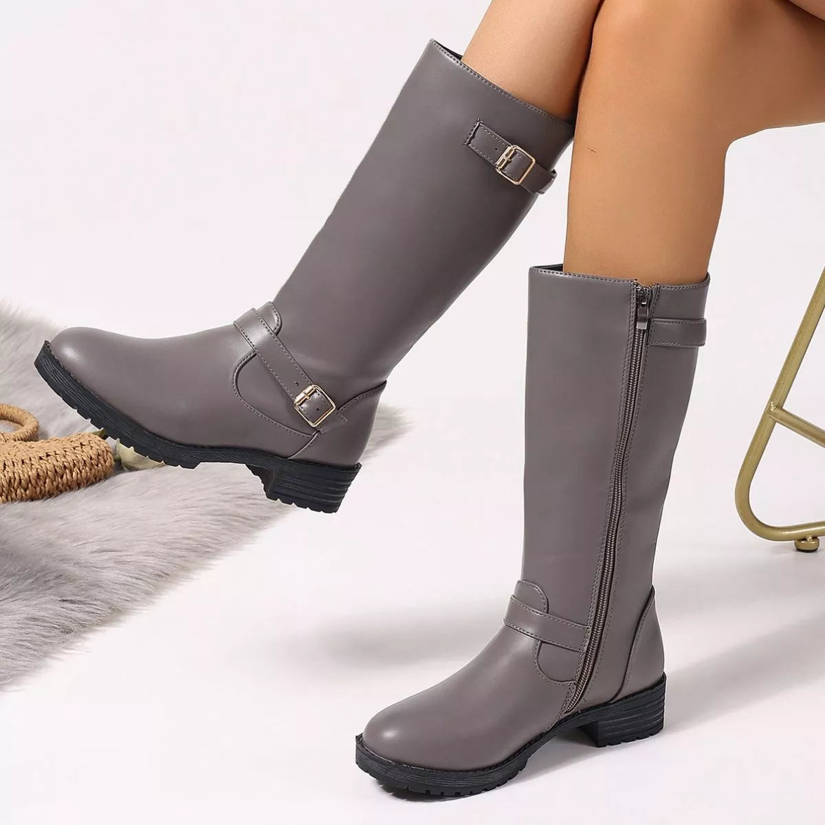 Round Toe Block Heels Boots -