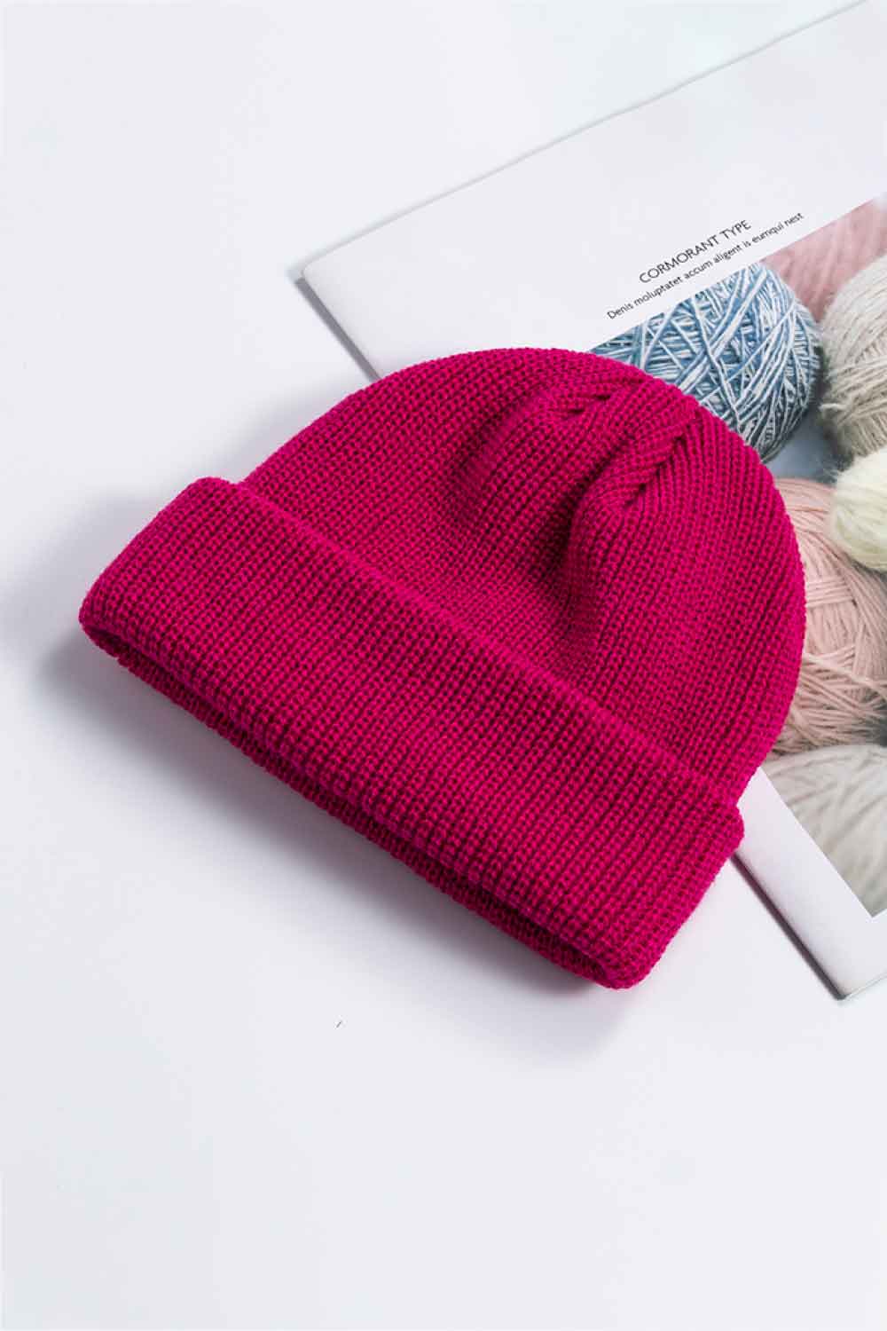 Cozy Rib-Knit Cuff Beanie - Magenta One Size