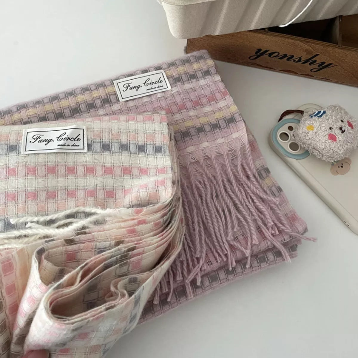 Plaid Fringe Warm Scarf -