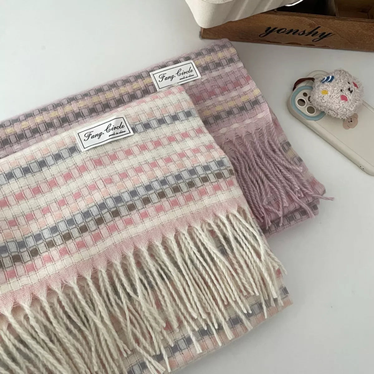 Plaid Fringe Warm Scarf -