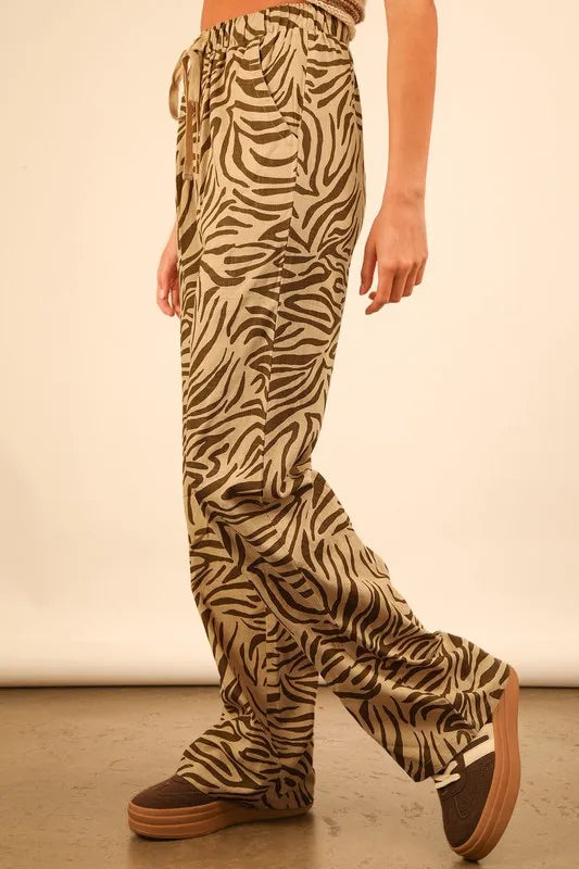 Animal Print Linen Wide Leg Pants -