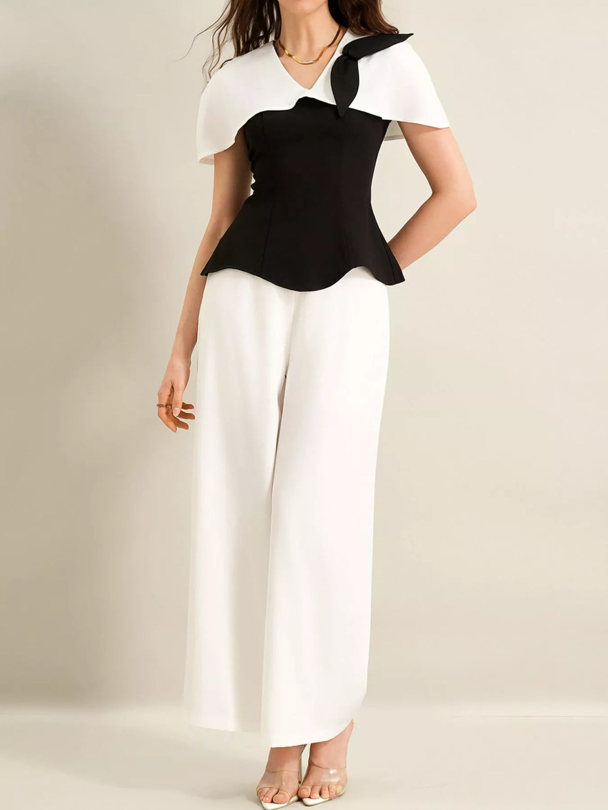 Peplum Top with Wide-Leg Pants Set -
