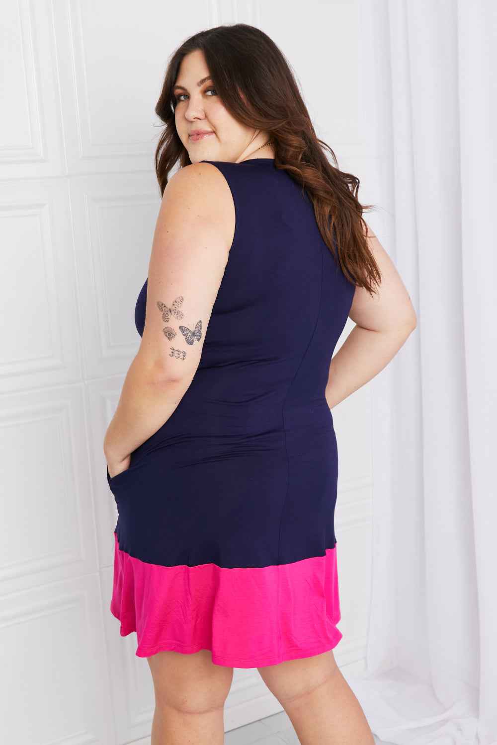 Full Size Two-Tone Sleeveless Mini Dress