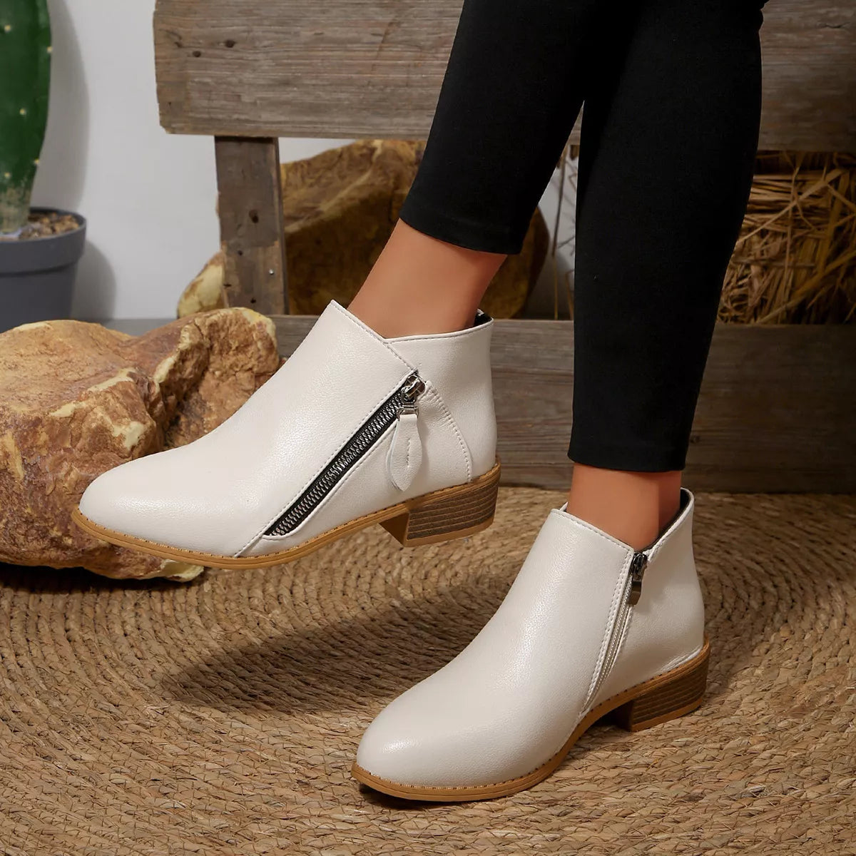 Block Heels Ankle Boots -