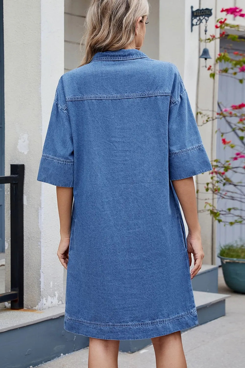 Johnny Collar Half Sleeve Denim Dress -